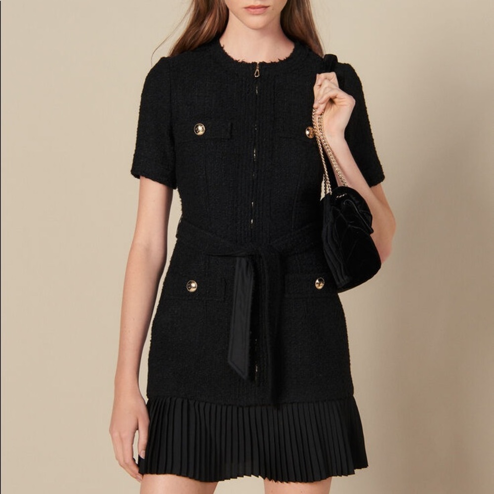 NWT - Sandro Tweed Dress with Belt - Size: 38 (4/6)